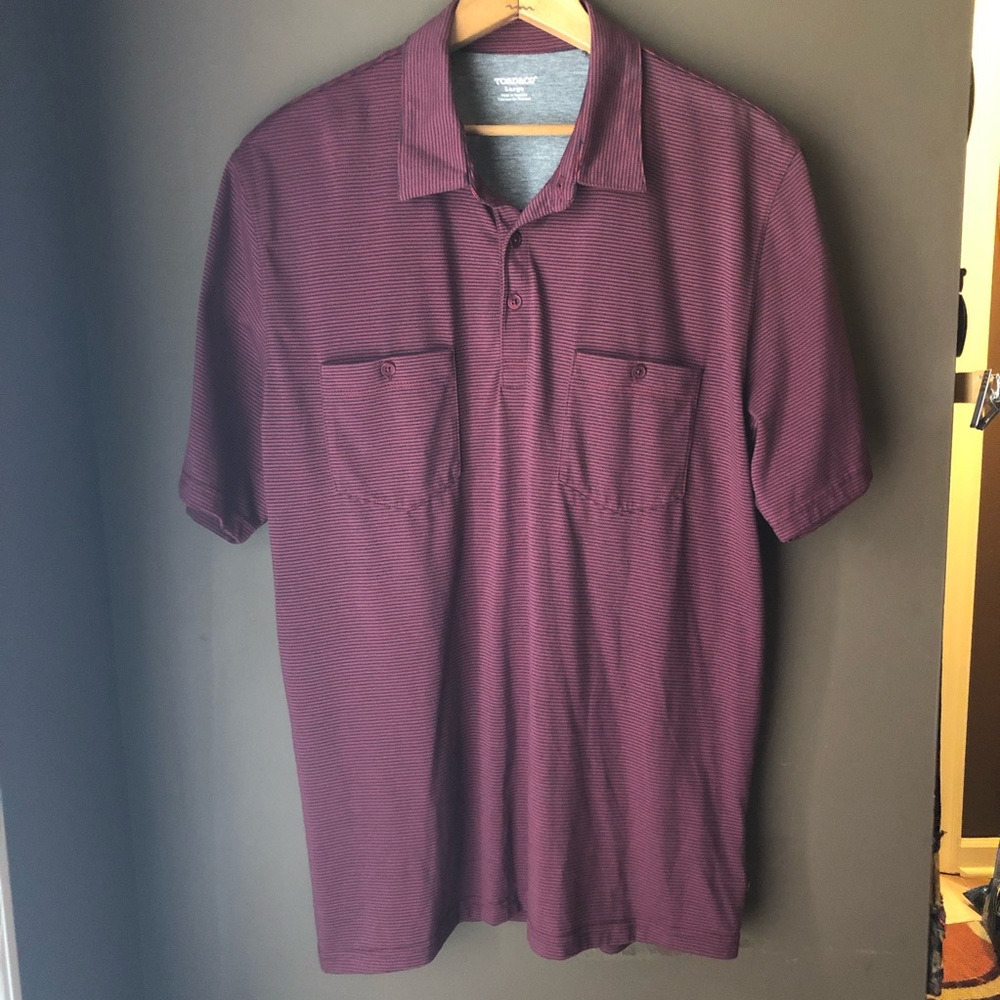 Toad & Co. Organic Cotton Polo Red Blue Striped L - Picture 2 of 5